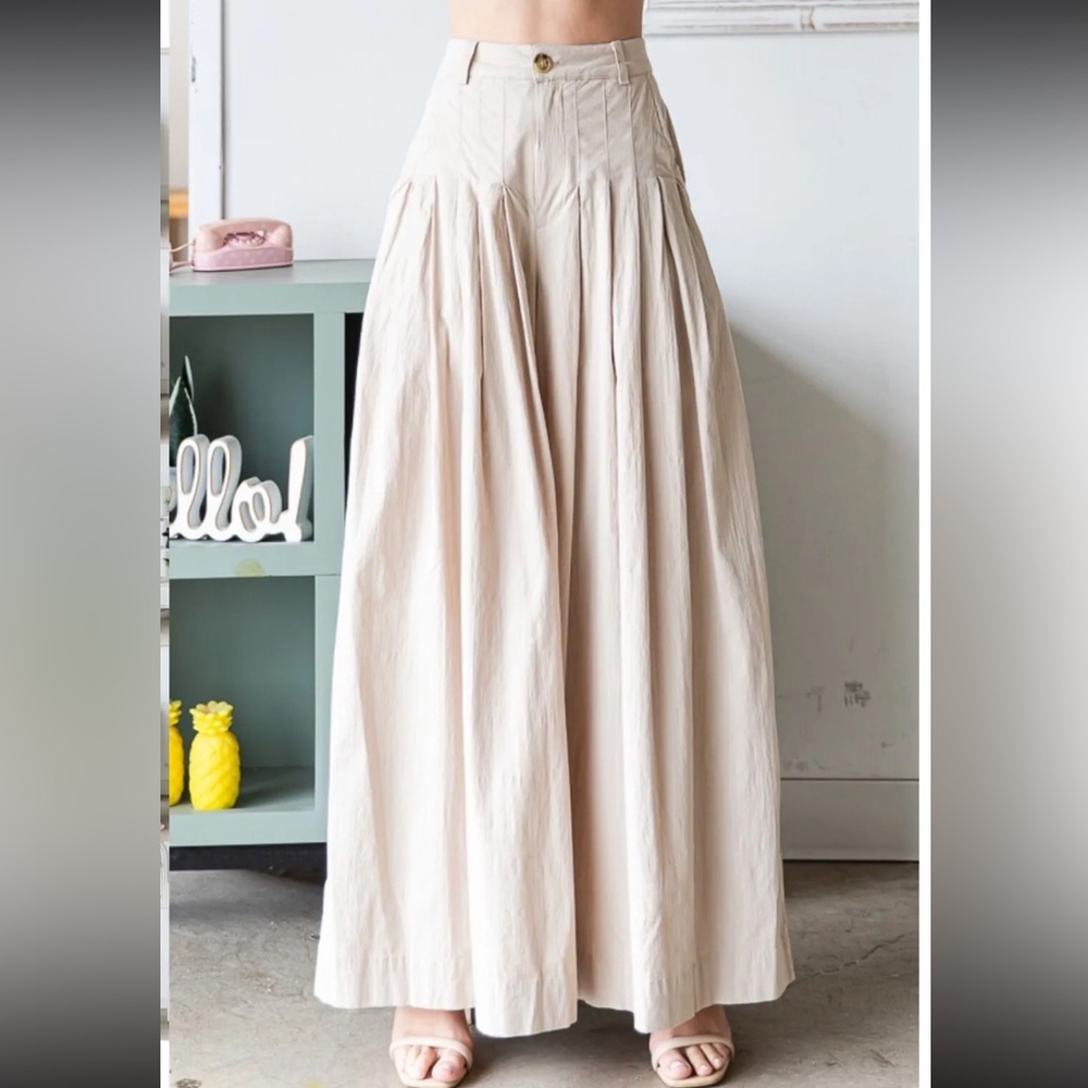 Oli & Hali Wide Leg Flare Pleated Pants